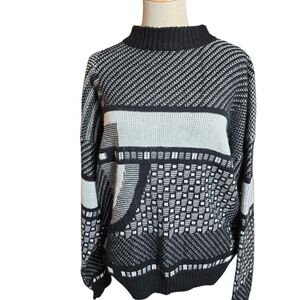 Gitano Vintage Dad Cosby Black And White Geometric Mock Neck Men's Sweater